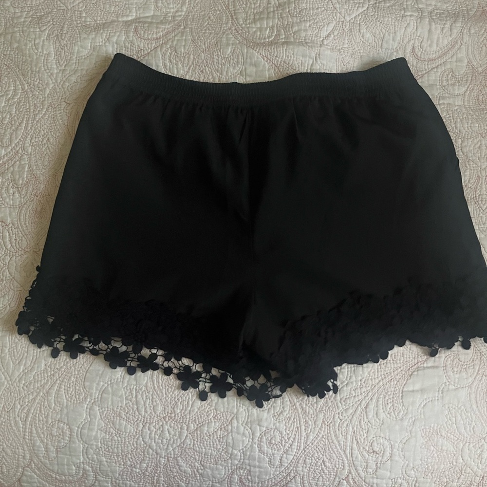 Kensie Black High Waist Shorts with Floral Trim